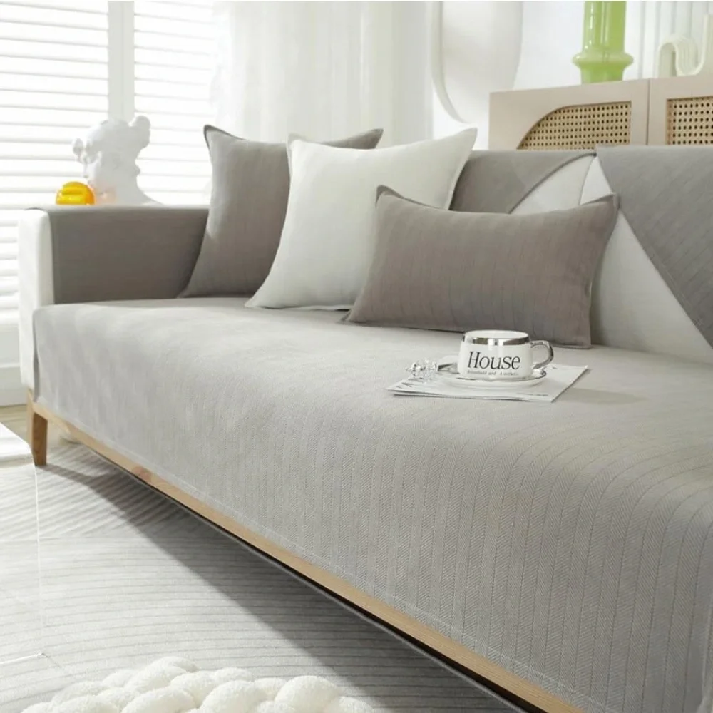 Soft Gray Chenille Rectangular Sofa Cover-Kid & Pet Friendly-28x35” SMALL
